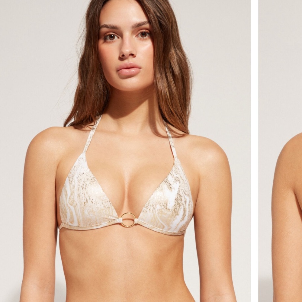 Calezedonia swim gold and white size L top and size M bottom